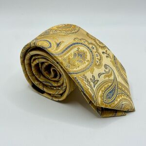 Preswick & Moore 100% Silk Neck Tie Yellow and Blue Paisley Men’s Tie Handmade